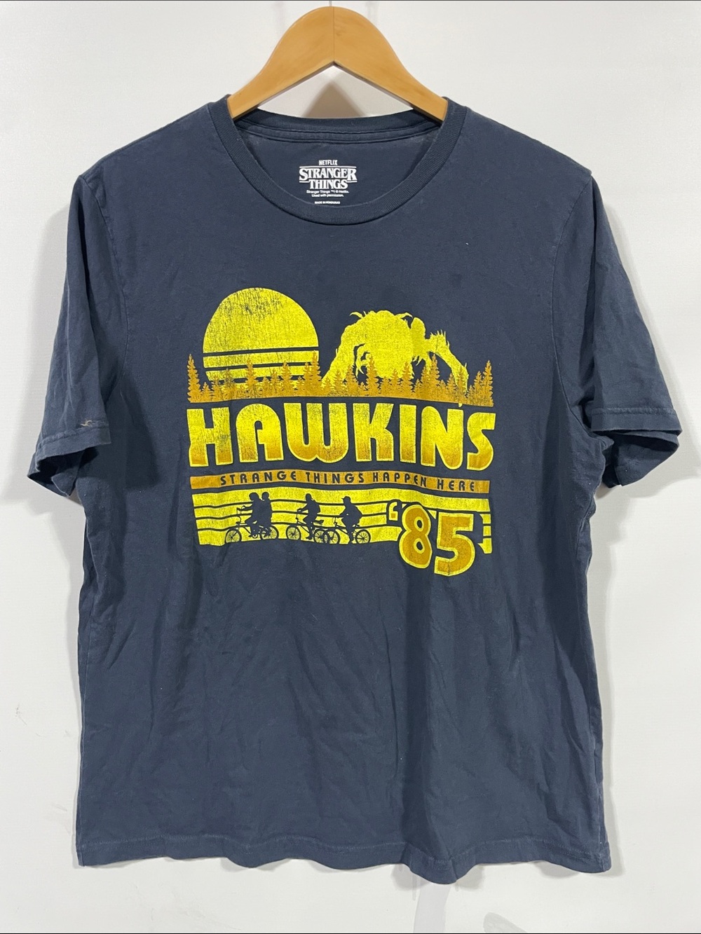 Stranger Things Hawkins '85 Short Sleeve Tee - Navy with Yellow Graphic